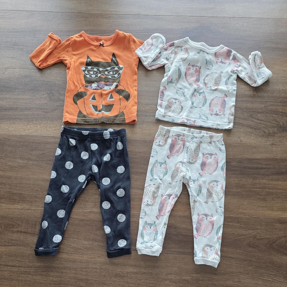 🦉Bundle of Baby Girls Halloween and Owl Pajamas SIZE: 12 Months🎃